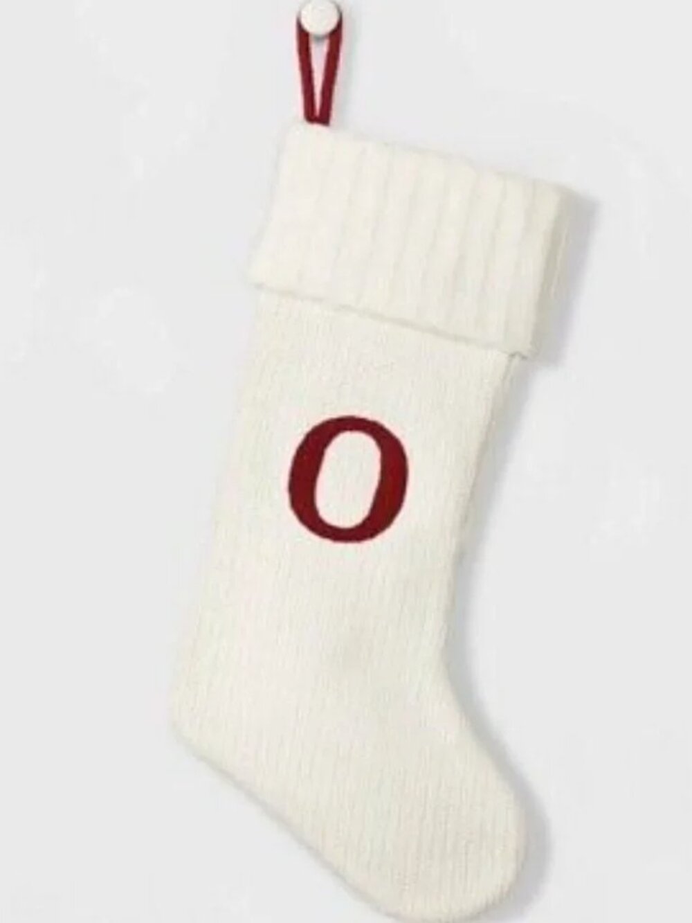 Wondershop 17" White Knit Stocking with Red Monogram O  New